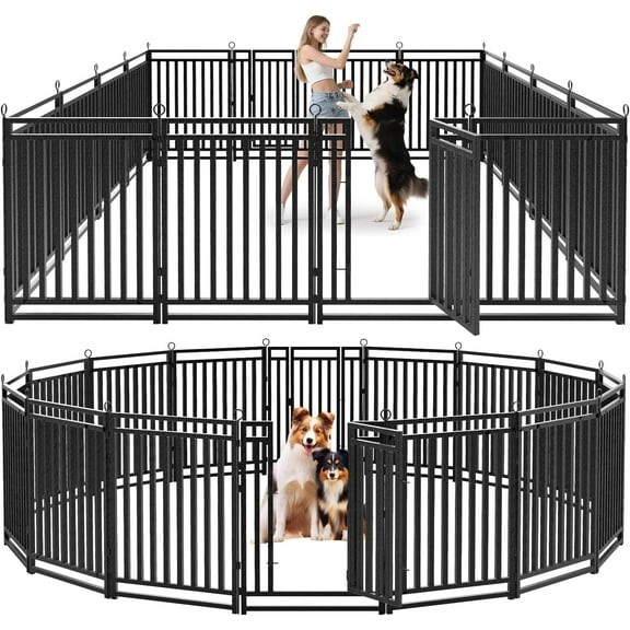 Dog Fence Outdoor Indoor, 40" Inch Height 16 Panels Dog Playpen for Large/Medium/Small Dogs Metal Dog Pen for Yard Camping and RV | Black-Silver
