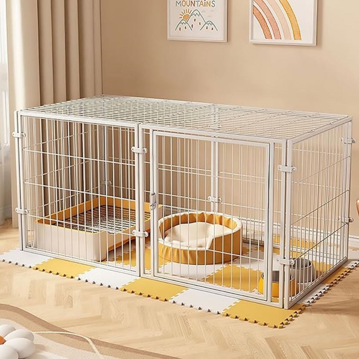 Aqwiopr 2 in 1 Pet Fence & Crate for Dogs & Cats, 1-Door, 23.6 in, Metal, Indoor