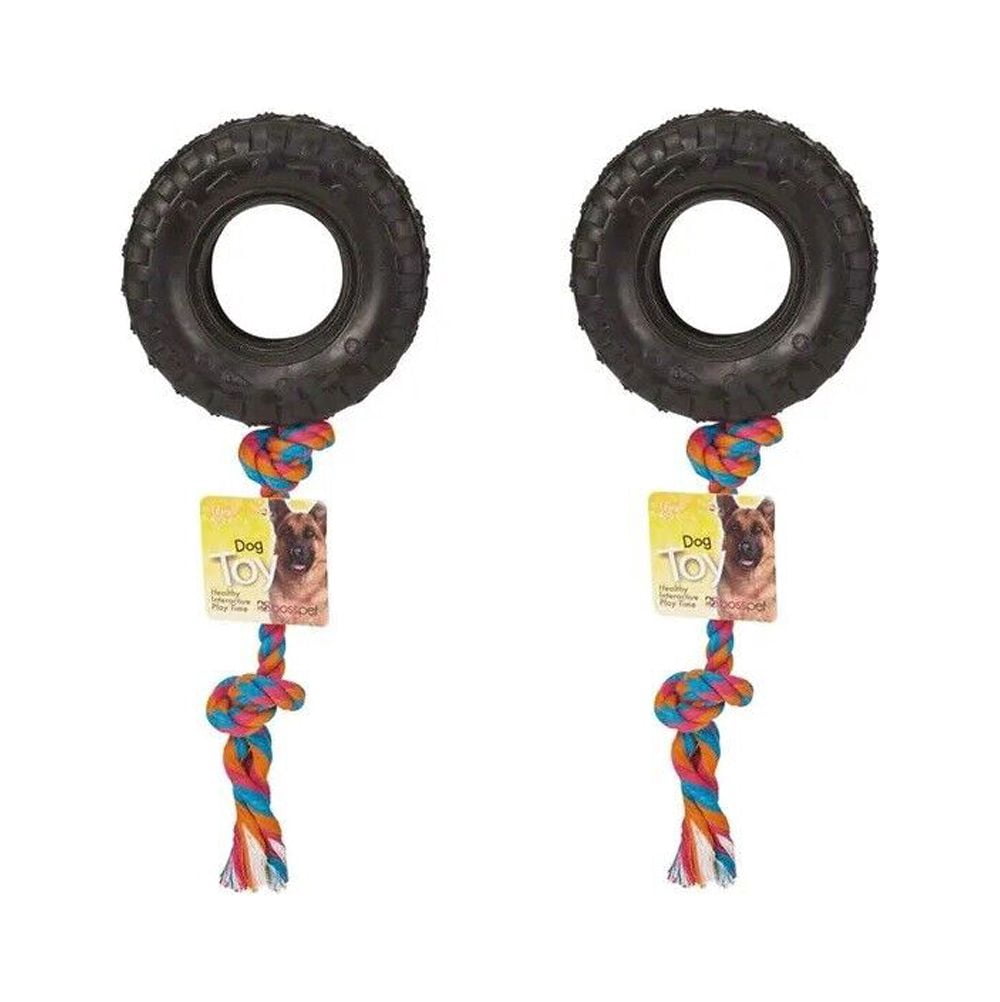 Dog Fetch Aggressive Chewer Toy Rubber and Rope Durable Versatile Tug ...