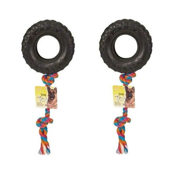 Dog Fetch Aggressive Chewer Toy Rubber and Rope Durable Versatile Tug of War (2 Toys)