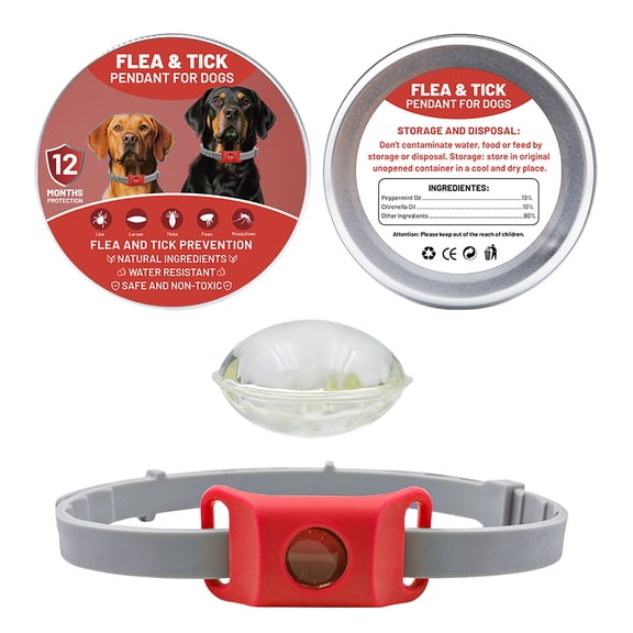 Dog Flea and Tick Repellent in Pendant Form Infused with Natural Ingredients for Continuous Long Term Protection Simple Design (1 Buckle + 2 Capsules + 1 Ring)