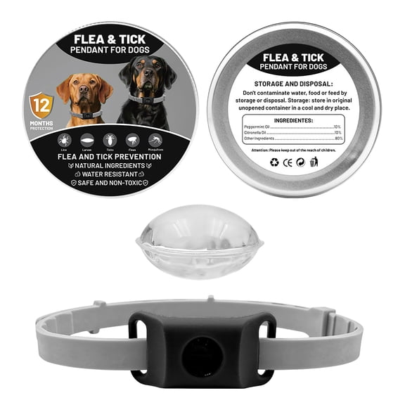 Dog Flea and Tick Repellent in Pendant Form Infused with Natural Ingredients for Continuous Long Term Protection Simple Design (1 Buckle + 2 Capsules + 1 Ring)