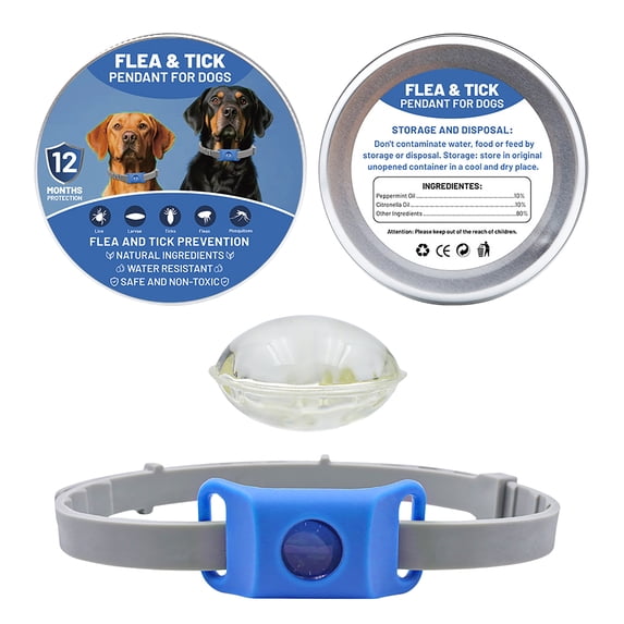 Dog Flea and Tick Repellent Pendant Infused with Natural Ingredients for Continuous Long Lasting Protection Against Fleas and Ticks Simple to Use (1 Buckle + 2 Capsules + 1 Ring)