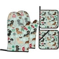 thumbnail image 1 of Dog Flora Print Oven Mitts and Pot Holders Sets 4 Piece Set Kitchen Women Men Cooking Baking Microwave Heat Resistant, 1 of 6