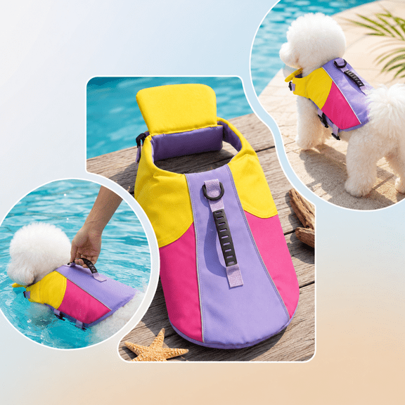 Dog Flotation Vest with Chin Float, Float Paw, Swim Safety Gear with with Rescue Handle and Leash Ring for Lake Pool Boat 10.24x9.1in