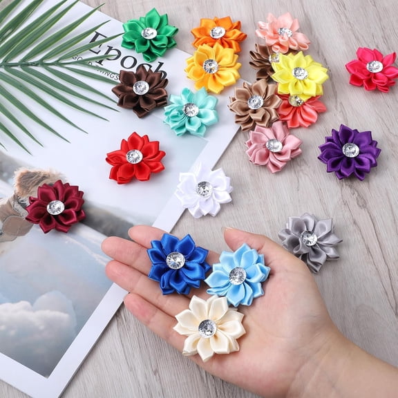 Dog Flower Hair Bows for Sewing, Colorful Small Bulk for Pet Party Decoration Accessories