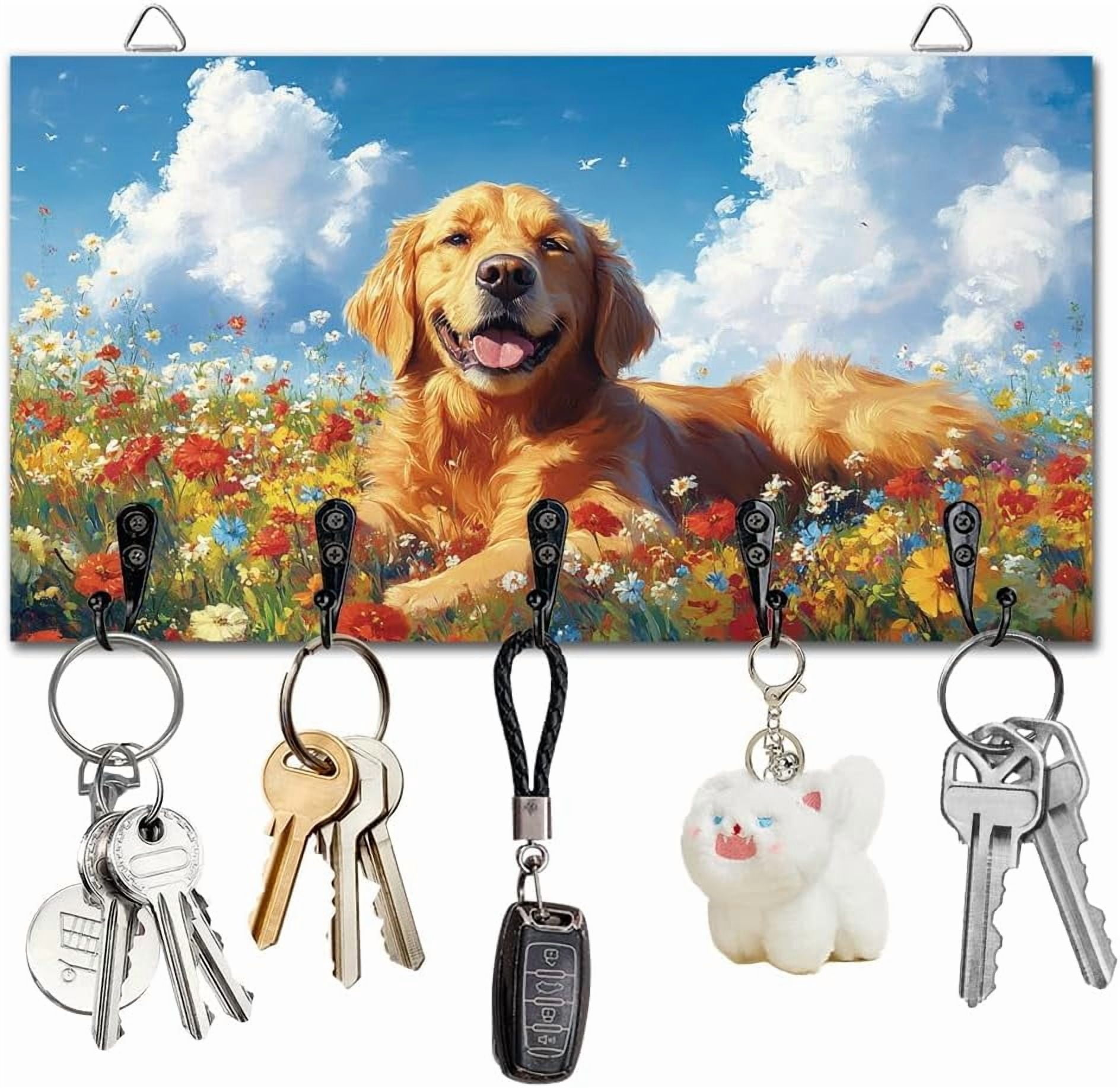Key Racks Flowetr Dog Flower Key Holder Wall Mounted Wooden Keys Racks Storage Organizer ...