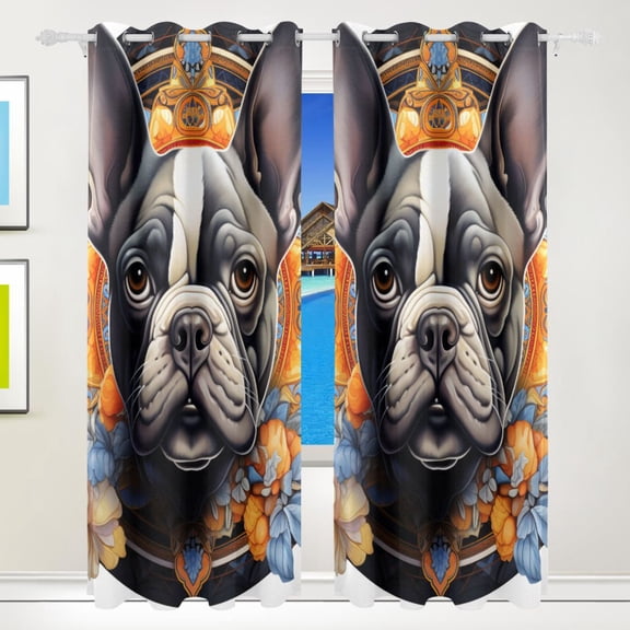 Dog Flowers Circle Curtains Black Out 72 Inch Length Curtains for Sliding Glass Doors Bedroom Living Room 2 Pack