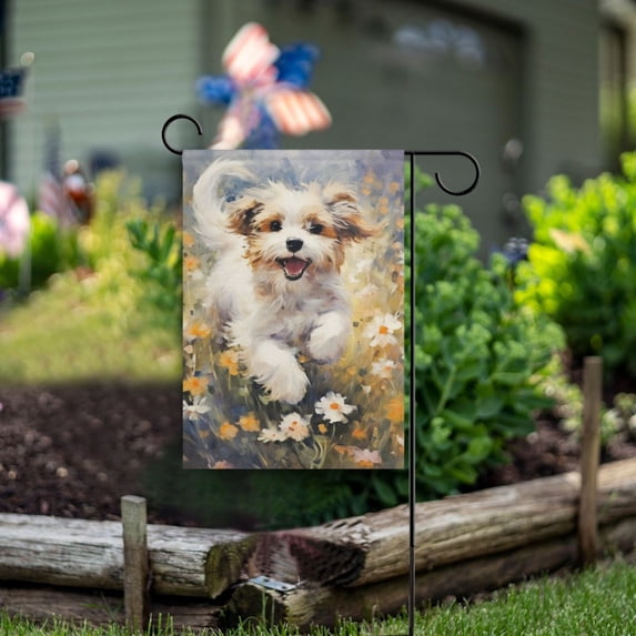 Dog Flowers Floral Garden Flag Double Sided Outdoor Banners for Courtyard Outdoor Lawn Farmhouse Holiday Decorations
