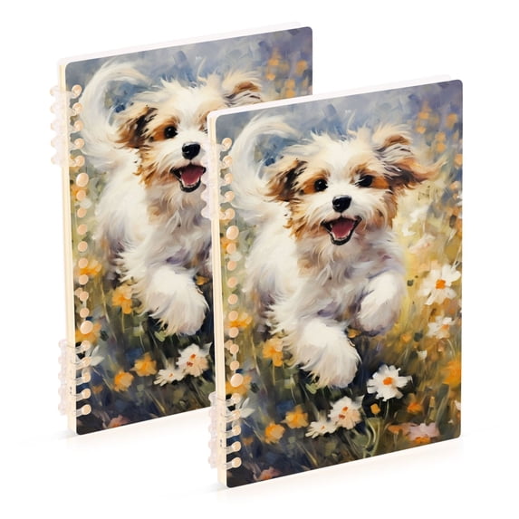 Dog Flowers Floral Ring Binder Notebook Journey Note Diary College Ruled Spiral Notebook Study Loose Leaf Paper A5 60 Pages