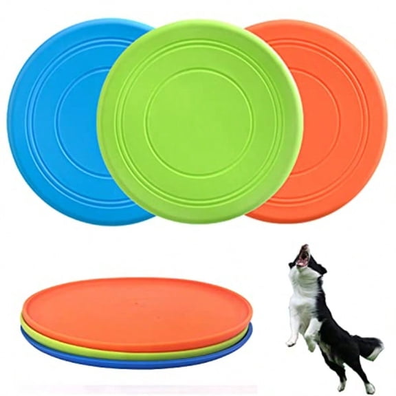 Dog Flying Disc 3 Pack Dog Flyer Toys Soft Rubber Interactive Lightweight Flying Disc Dog Toy for Small Large Dogs - Floats in Water Safe on Teeth 7 inch.