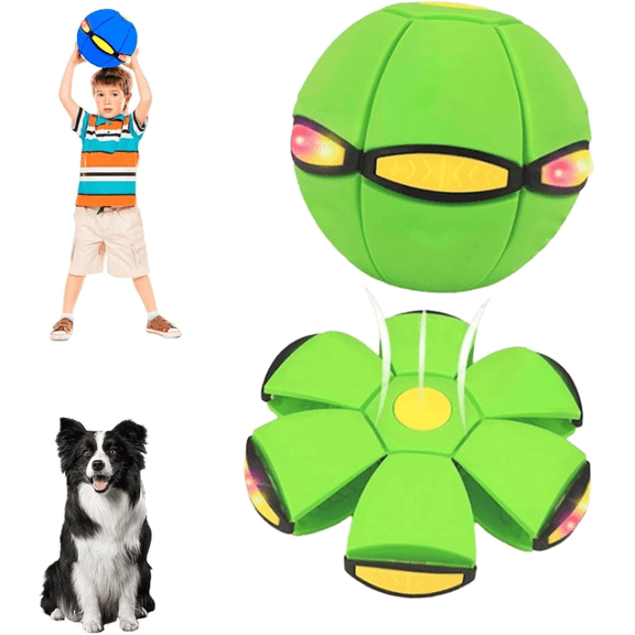 Dog Flying Disc Toy – Pet Flying Saucer Ball with 6 Lights, Dual Form Switchable, Great for Dog/Cat & Kid Outdoor/Camping Games (Green)