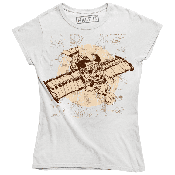 Dog Flying On A Steampunk Aircraft With Wings Funny Animal Women T-Shirt