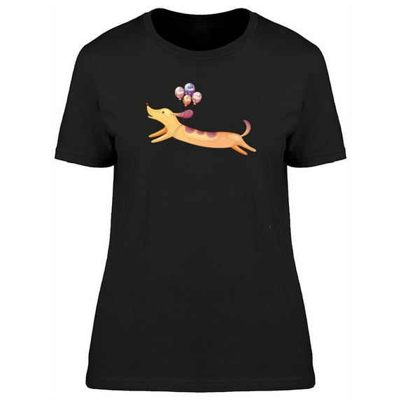Dog Flying With Balloons T-Shirt Women -Image by Shutterstock, Female Small