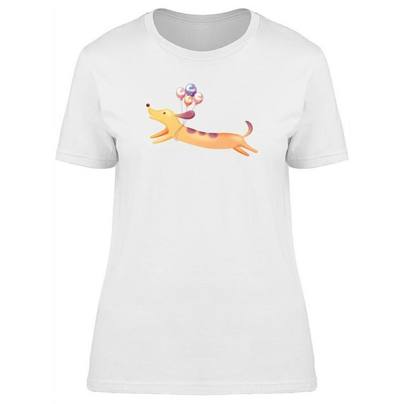 Dog Flying With Balloons T-Shirt Women -Image by Shutterstock, Female x-Large