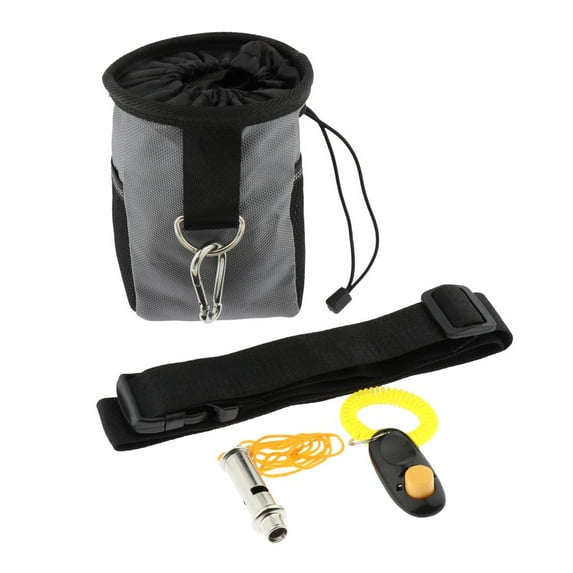 Dog Food Bag Food Bag Treat Bag with Waist Belt, Belt Clip, Whistle And for Dog Training - Dark Black Dark Grey