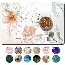 Dog Food Mat, 12" x 19" Absorbent Dog Cat Bowl Mat for Food and Water, Cute Anti-Slip Rubber Pet Feeding Rug Protect Floors, Placemat for Feeding & Watering Supplies, Watercolor Flowers