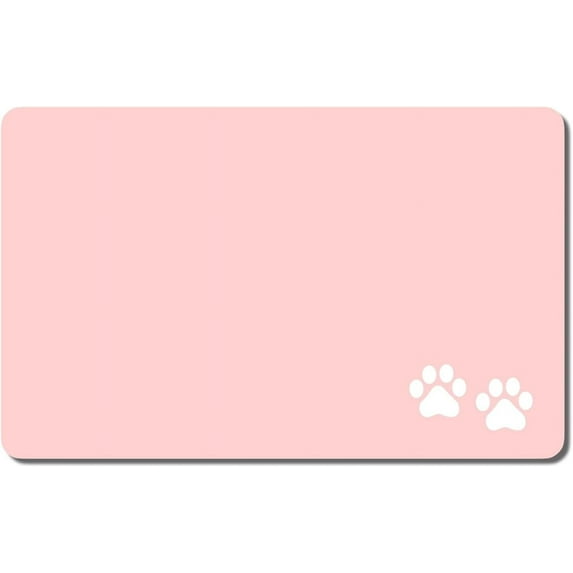 Dog Food Mat, 12"x19" Flower Dog Mat for Food and Water, Absorbent Cat Bowl Mat Protect Floors, Cute Cat Food Mat for Feeding & Watering Supplies, Pet Feeding Mat, Pink Footprint Pet Placemat