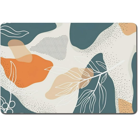 Dog Food Mat, 12"x20" Boho Dog Mat for Food and Water, Absorbent Dog Cat Bowl Mat Protect Floors, Cute Pet Food Mats for Dog Cat, Anti-Slip Rubber Pet Feeding Mat, Abstract Leaves Pet Placemat