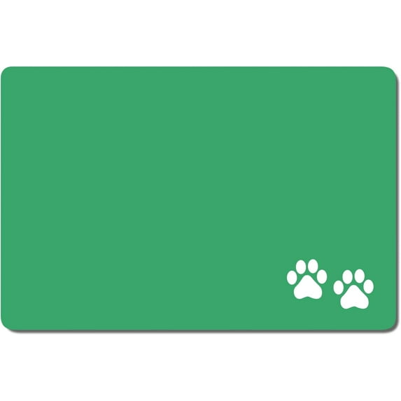 Dog Food Mat, 16"x24" Dog Mat for Food and Water, Absorbent Cat Bowl Mat Protect Floors, Cute Cat Food Mat for Feeding & Watering Supplies, Pet Feeding Mat, Green Footprint Pet Placemat
