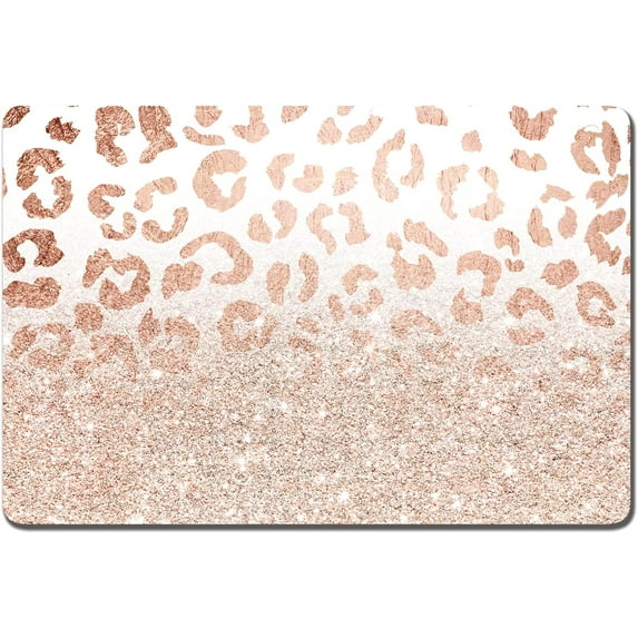 Dog Food Mat, 16"x24" Dog Mat for Food and Water, Absorbent Dog Bowl Mat Protect Floors, Cute Pet Food Mats for Dog Cat, Anti-Slip Rubber Pet Feeding Mat for Puppy Supplies, Rose Gold Leopard