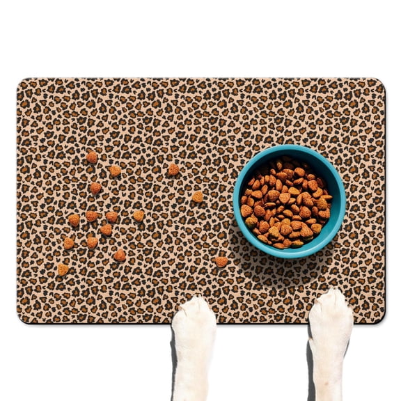 Dog Food Mat 16x24 Inch with Dynamic Cheetah Print, Durable Absorbent Waterproof Pet Feeding Mat, Non-Slip, Quick Dry, Easy Clean Featuring Modern Animal Pattern