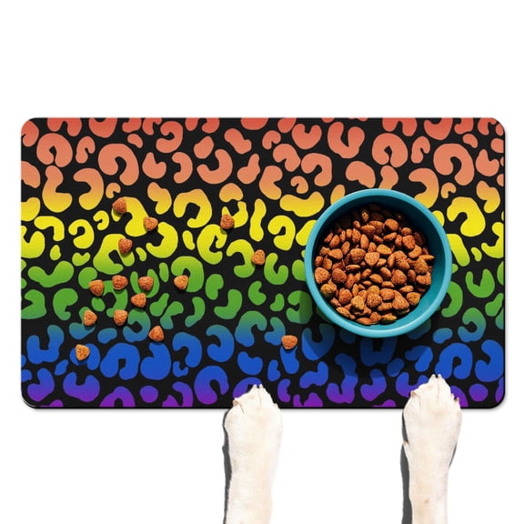 Dog Food Mat 16x24 Inch with Glitter Leopard Spots, Durable Absorbent Waterproof Pet Feeding Mat, Non-Slip, Quick Dry, Easy Clean Featuring Modern Fashion Animal Print