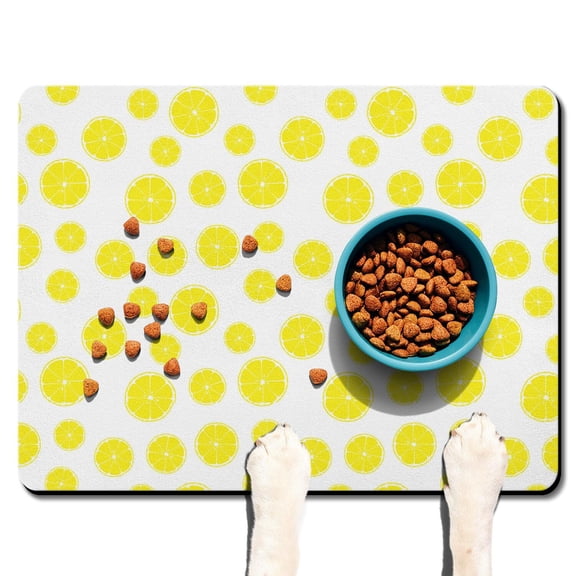 Dog Food Mat 16x24 Inch Pet Feeding Mat with Retro Lemon Print, Waterproof, Absorbent, Non-Slip, Quick Dry, Washable for Dogs and Cats