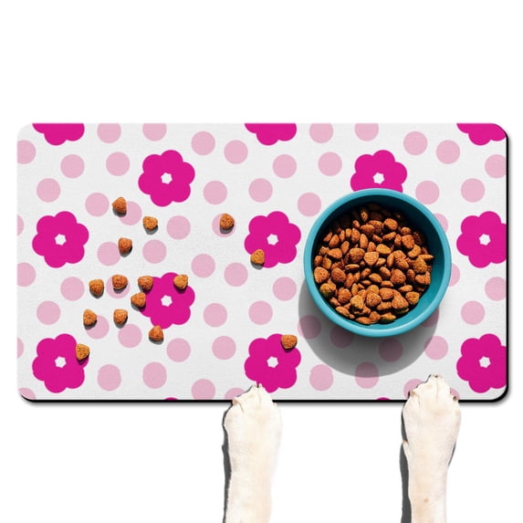 Dog Food Mat 17x30 inch Boho Daisy Print Pet Feeding Mat Durable Waterproof Absorbent Non-Slip for Dogs and Cats, Easy Clean Vintage Floral Flower Design
