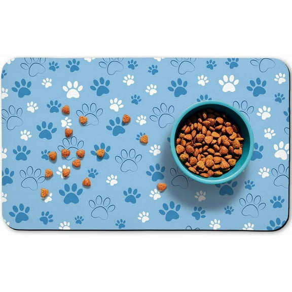 Dog Food Mat, Absorbent Water Bowl Mats Cat Pet Feeding Placemats Blue 17 * 30 inch
