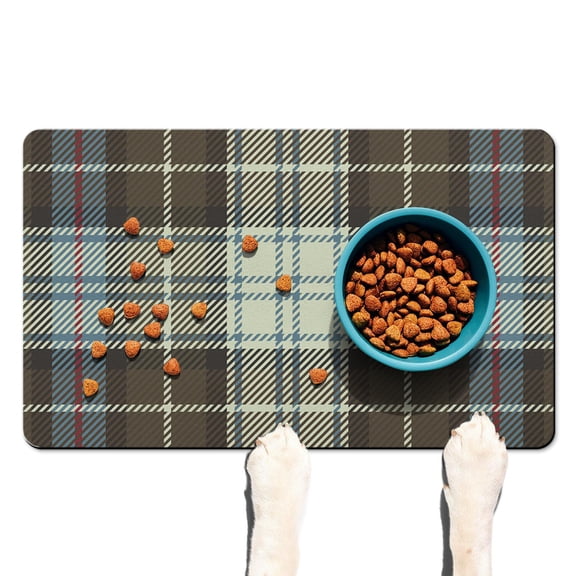 Dog Food Mat with Buffalo Plaid Print, Absorbent Waterproof Pet Feeding Mats, Non-Slip, Quick Dry, Easy Clean Mat Featuring Rustic Farmhouse and Moroccan Geometric Patterns