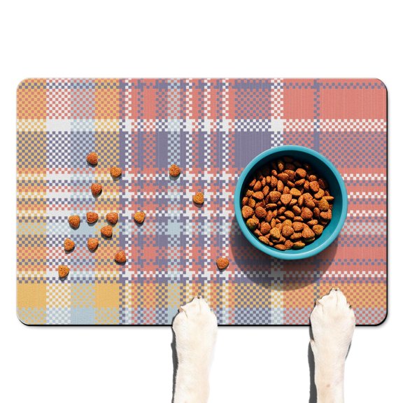 Dog Food Mat with Buffalo Plaid Print, Absorbent Waterproof Pet Feeding Mat, Non-Slip, Quick Dry, Easy Clean Mat Featuring Rustic Farmhouse and Moroccan Geometric Patterns