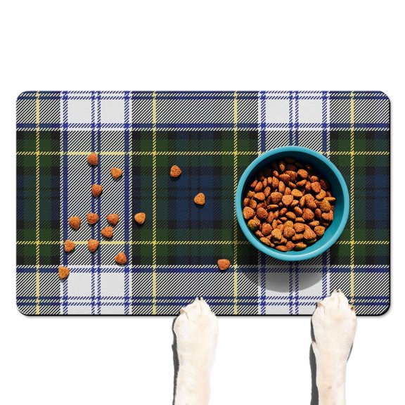 Dog Food Mat with Buffalo Plaid Print, Absorbent Waterproof Pet Feeding Mat, Non-Slip, Quick Dry, Easy Clean Mat Featuring Rustic Farmhouse and Moroccan Geometric Patterns