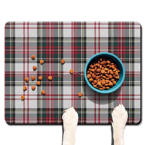 Dog Food Mat with Buffalo Plaid Print, Absorbent Waterproof Pet Feeding Mat, Non-Slip, Quick Dry, Easy Clean Mat Featuring Rustic Farmhouse and Moroccan Geometric Patterns