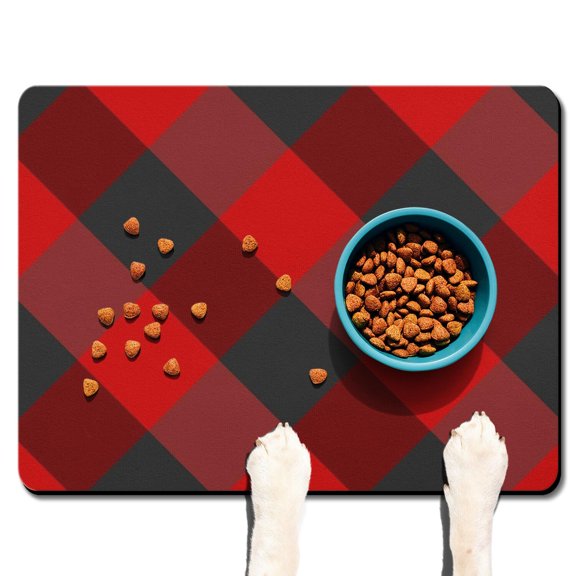 Dog Food Mat with Buffalo Plaid Print, Absorbent Waterproof Pet Feeding Mat, Non-Slip, Quick Dry, Easy Clean Mat Featuring Rustic Farmhouse and Moroccan Geometric Patterns