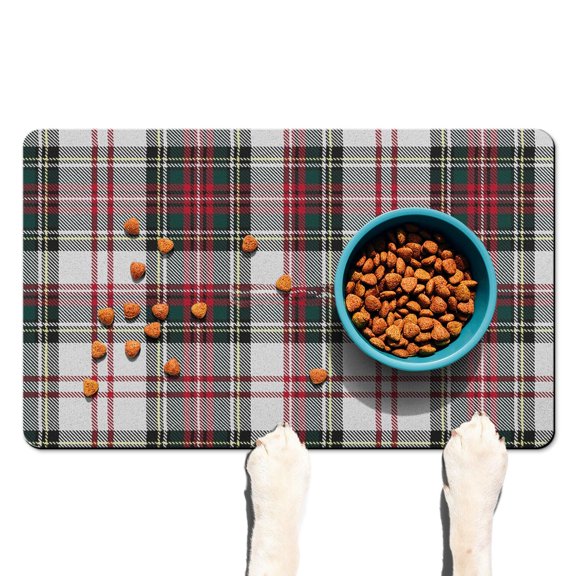 Dog Food Mat with Buffalo Plaid Print, Absorbent Waterproof Pet Feeding Mat, Non-Slip, Quick Dry, Easy Clean Mat Featuring Rustic Farmhouse and Moroccan Geometric Patterns