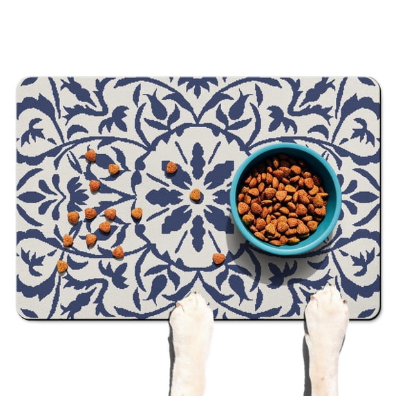 Dog Food Mat Ethnic Bohemian Tribal Style patterns Earthy Non-Slip Absorbent Waterproof Quick Dry Washable for Pet Feeding Area
