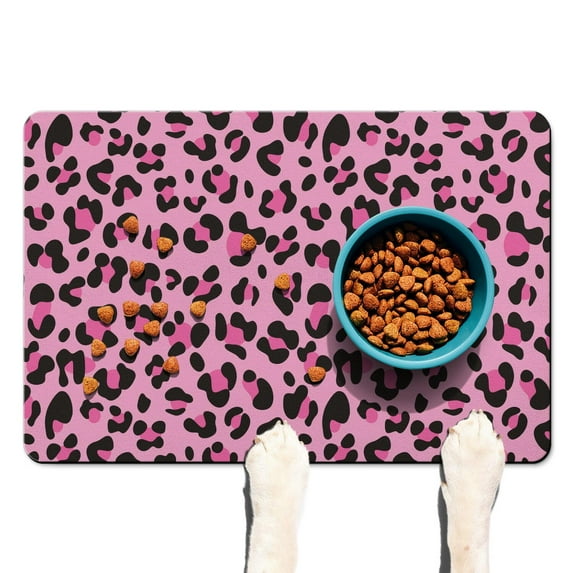 Dog Food Mat with Glitter Leopard Print, Absorbent Waterproof Pet Feeding Mat, Non-Slip, Quick Dry, Easy Clean Mat Featuring Fashionable Animal Spots and Texture