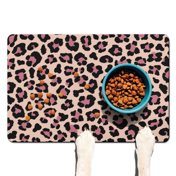 Dog Food Mat with Glitter Leopard Print, Absorbent Waterproof Pet Feeding Mat, Non-Slip, Quick Dry, Easy Clean Mat Featuring Fashionable Animal Spots and Texture