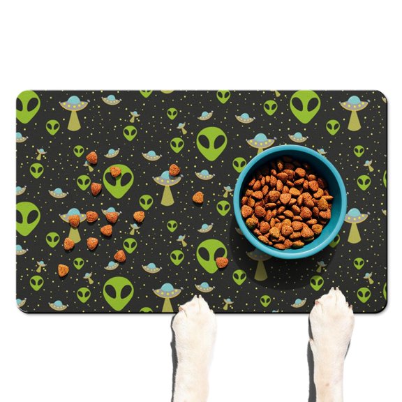 Dog Food Mat Nebula Cosmic Sci-fi Lovers Space Geek Star Moon Sun Rocket Absorbent Waterproof Non-Slip Pet Feeding Mat