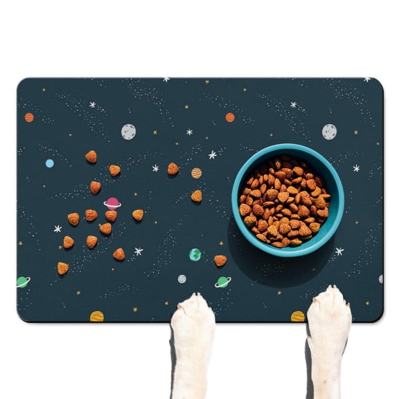 Dog Food Mat Nebula Cosmic Sci-fi Lovers Space Geek Star Moon Sun Rocket Absorbent Waterproof Non-Slip Pet Feeding Mat
