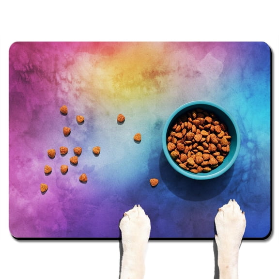 Dog Food Mat Nebula Cosmic Sci-fi Lovers Space Geek Star Moon Sun Rocket Absorbent Waterproof Non-Slip Pet Feeding Mat
