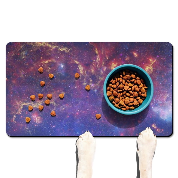 Dog Food Mat Nebula Cosmic Sci-fi Lovers Space Geek Star Moon Sun Rocket Absorbent Waterproof Non-Slip Pet Feeding Mat