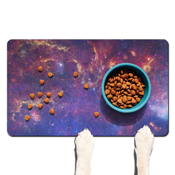 Dog Food Mat Nebula Cosmic Sci-fi Lovers Space Geek Star Moon Sun Rocket Absorbent Waterproof Non-Slip Pet Feeding Mat
