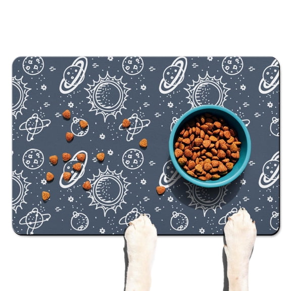 Dog Food Mat Nebula Cosmic Sci-fi Lovers Space Geek Star Moon Sun Rocket Absorbent Waterproof Non-Slip Pet Feeding Mat