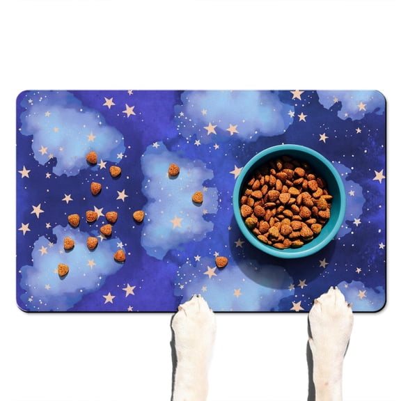 Dog Food Mat Nebula Cosmic Sci-fi Lovers Space Geek Star Moon Sun Rocket Absorbent Waterproof Non-Slip Pet Feeding Mat