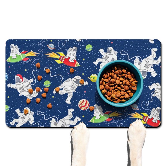 Dog Food Mat Nebula Cosmic Sci-fi Lovers Space Geek Star Moon Sun Rocket Absorbent Waterproof Non-Slip Pet Feeding Mat