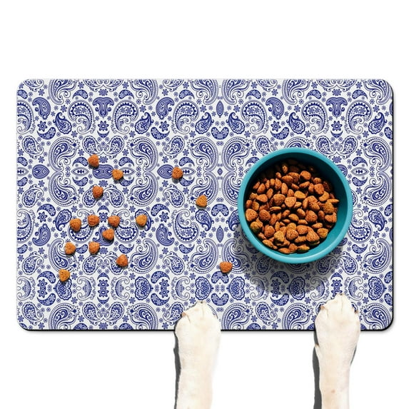 Dog Food Mat for Pet Dog Food Mat, Dog Mat for Food and Water, Pet Dog Cat Bowl Mat, No-Slip Absorbent Water Water Bowl Mat with Paisley Mandala Bohemian,16inx24in