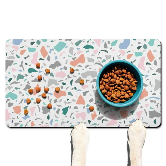 Dog Food Mat for Pet Dog Food Mat, Dog Mat for Food and Water, Pet Dog Cat Bowl Mat, Non-Slip Super Absorbent Feeding Mat with Abstract Colorful Block,17inx30in