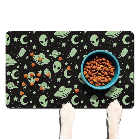Dog Food Mat Space Galaxy Astronaut Planet Starry Night Cosmos Pet Feeding Mat Absorbent Waterproof Non-Slip Durable